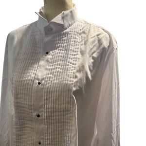 Milani Men's Classic White Pleated Tuxedo Shirt, Wing Tip Collar, Size 16 32/33